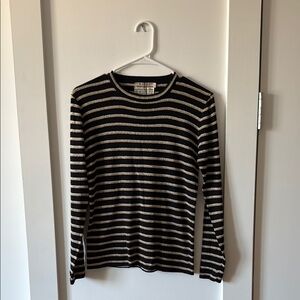 Vintage Abraham & Straus Black Gold Silver Metallic Striped Sweater M/L Holiday